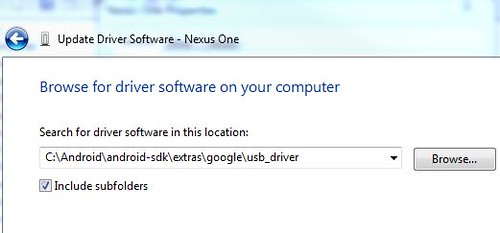 Browsing for the Google USB Drivers