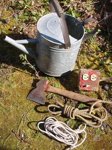 Cord, short rope, hatchet & Watering Can