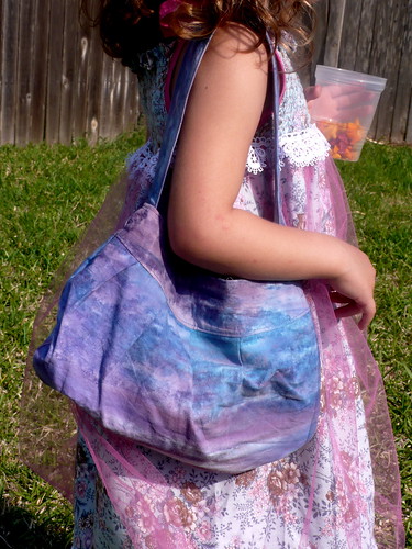 Daisy in her birthday "Princess" dress with Buttercup Bag