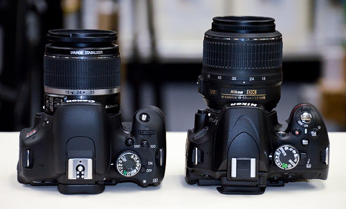 Canon T3i vs Nikon D5100 compare side by side 