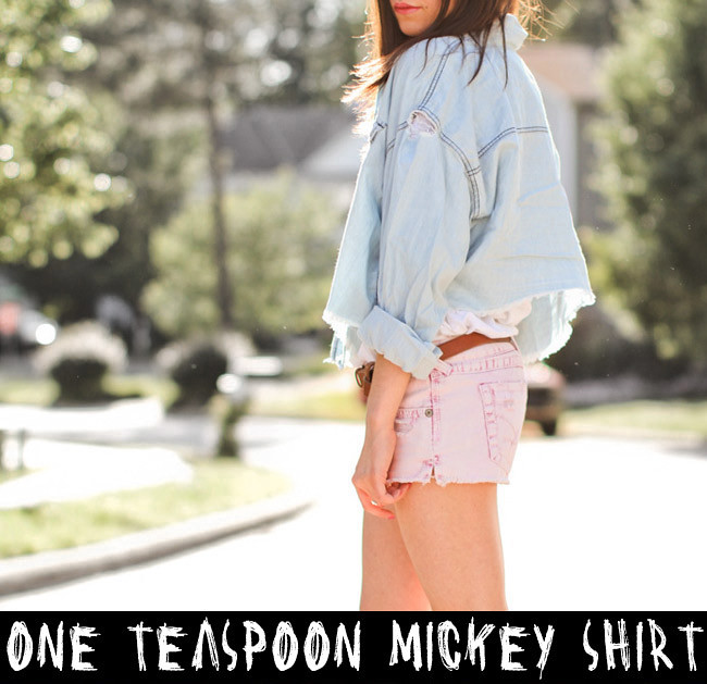One Teaspoon Mickey Shirt, Ash Wedges, Pink Jean Shorts, Elizabeth and James Shirt