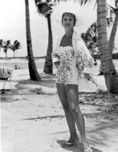 A fashion model in swimsuit poses at Matheson Hammock Park beach: Miami, Florida by State Library and Archives of Florida