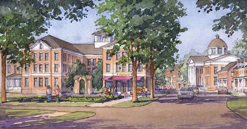 proposed senior housing & civic buildings (by: Dover, Kohl via Draft Jamestown Mall Redevelopment Plan)