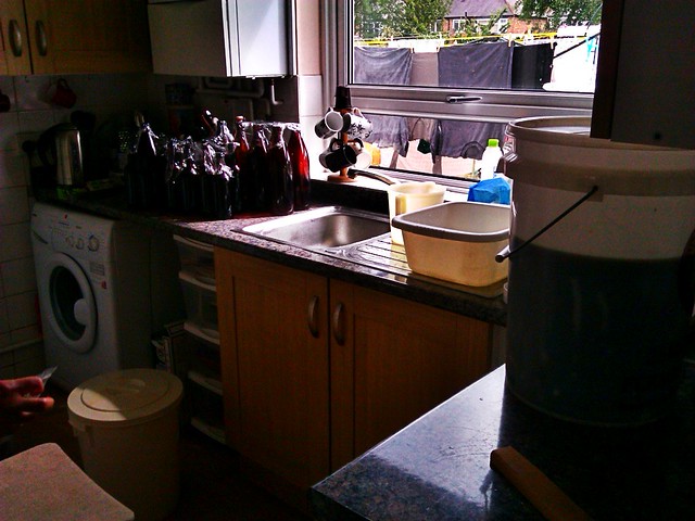 Our kitchen, set up and ready to bottle my latest brew.