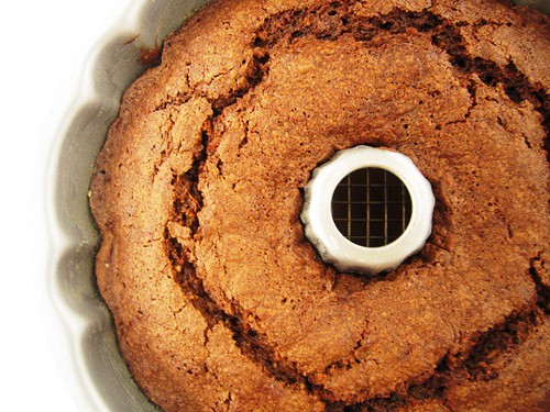 Chocolate zucchini cake in pan, take one