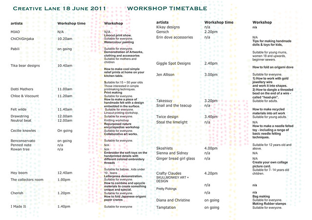 CL workshop timetable