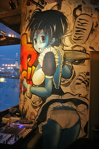 It's not Kinki for nothing. Wall mural next to the DJ console, by local urban artist ANTZ