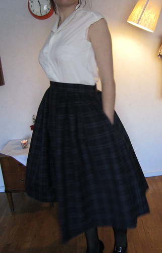 Twirly full wool skirt. Vintage Burda pattern blouse.