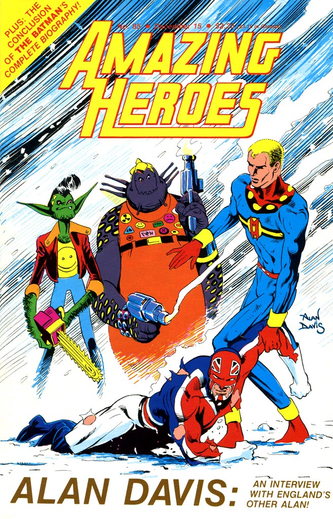 Amazing Heroes 1985 cover by Alan Davis featuring Marvelman, DR Quinch, Captain Britain