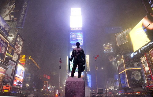George M. Cohan statue, Times Square - New York Blizzard Snowstorm Blargfest
