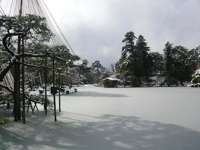 凍結した兼六園の池
