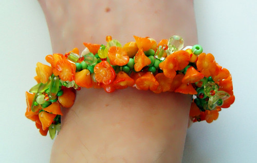Dyed coral caterpillar bracelet