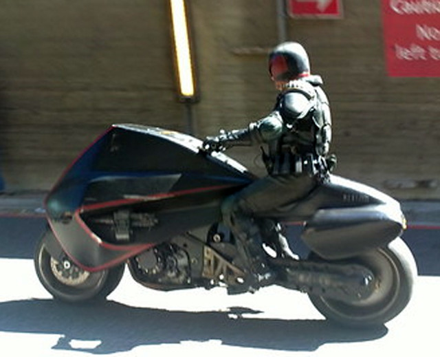 Dredd with the Lawmaster motorbike