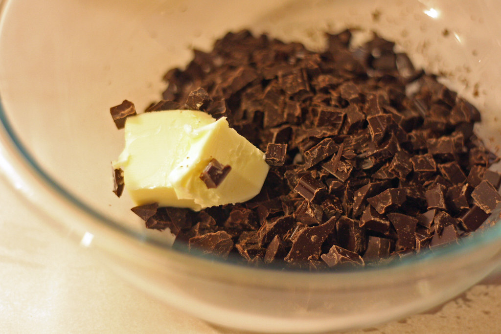chopped chocolate with butter