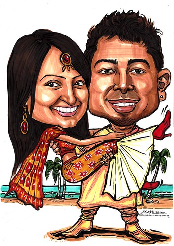 Indian traditional wedding couple caricatures - A4
