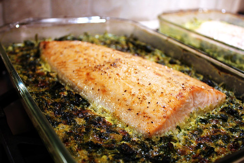Roasted Salmon with Creamy Curried Spinach