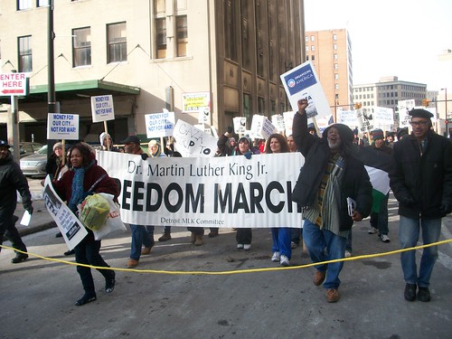 Willie Mukasa Ricks, former organizer for SNCC, leads the annual Dr. Martin Luther King, Jr. Day march in downtown Detroit. Ricks was close collaborater of Stokely Carmichael and Dr. King. (Photo: Abayomi Azikiwe) by Pan-African News Wire File Photos