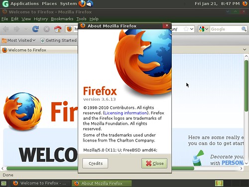 Mozilla Firefox 3.6.13 sous GhostBSD 2.0 beta