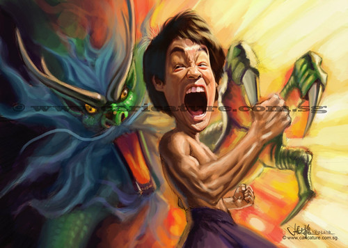 digital caricature sketch of furious Bruce Lee - 6