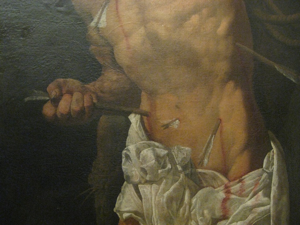 Clemente Sanchez (Portuguese, Seventeenth Century) Sao Sebastião or Saint Sebastian (c. 1620) Oil on canvas. Museum of Ancient Art, Lisbon. (Detail)