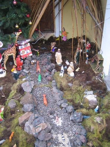 Nativity scene with jungle animals