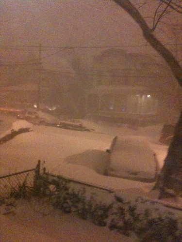 East Coast snowstorm, at night