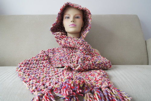 Crochet hooded scarf