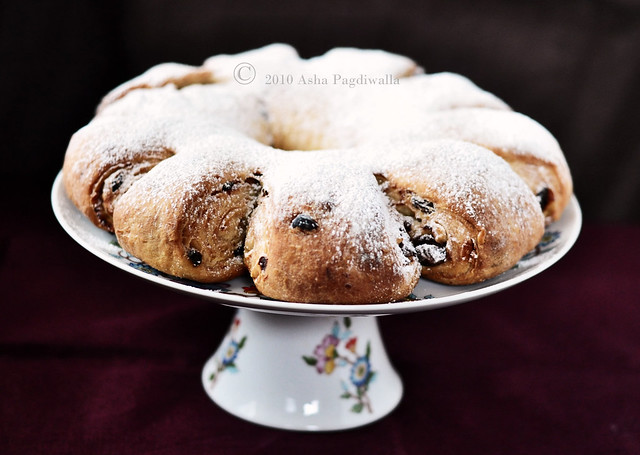 Stollen with chocolate, fruits and marzipan