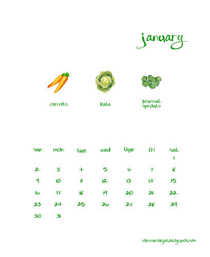 January Fruits and Veggies Calendar