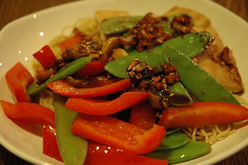 Korean-style pan-fried tofu with veggies