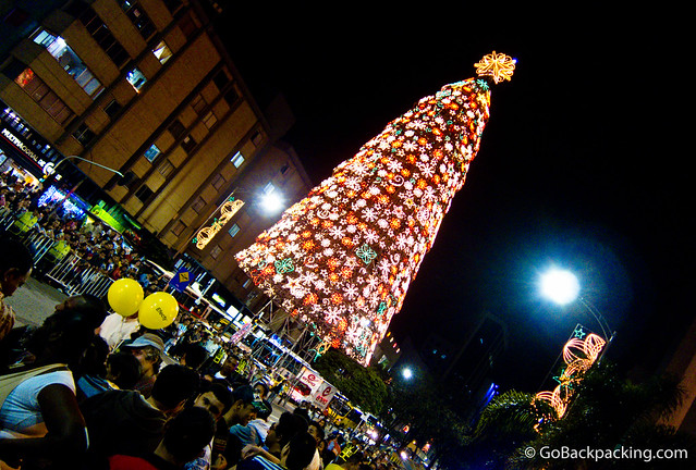 Big Christmas tree in downtown Medellin.