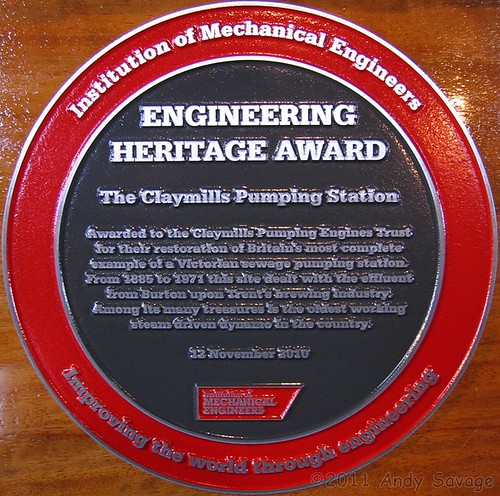 Claymills Pumping Station Heritage Award Plaque