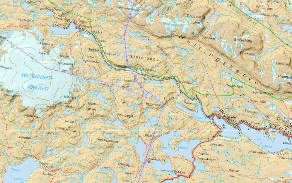 Kart over Hardangervidda