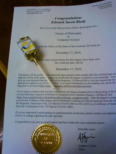 PhD certificate and the lollipop