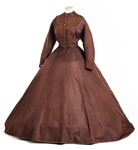 Brown ribbed silk dress, 1860s 
