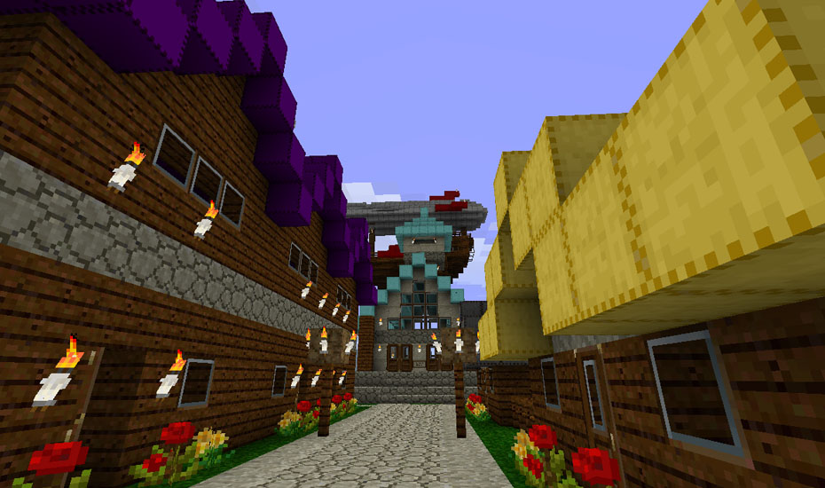 Minecraft - Town Street with the Airship in the background