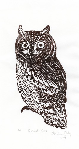 scan of Screen-Owl linocut