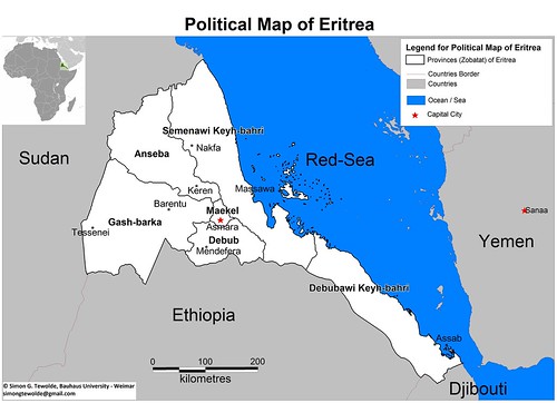 the map of eritrea. political map of eritrea.