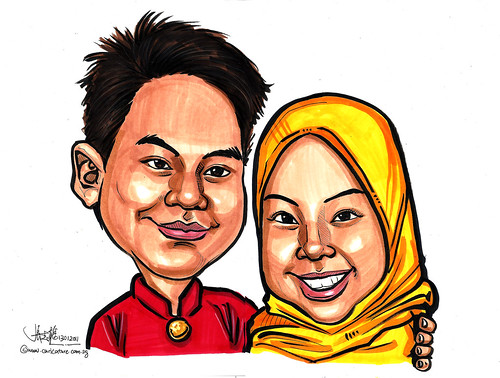 Malay couple caricatures in colour 13012011