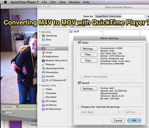 Converting M4V to MOV with QuickTime Player 7