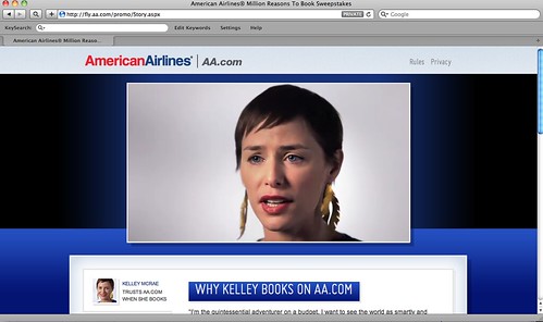 Screen shot of American Airlines promotion site.