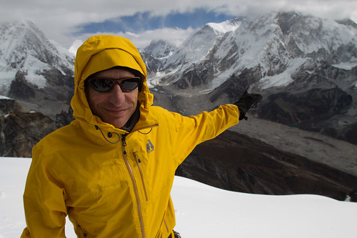Charley points out Everest from Lobuche Summit