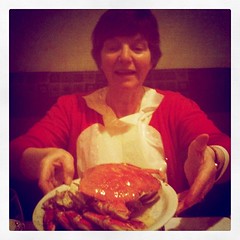 Mum with our crab. We called him Colin. Colin was delicious.