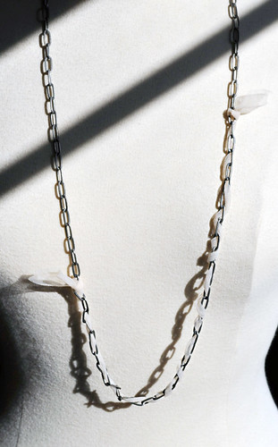 Lanvin necklace DIY + long chain necklace with drop pearls & nude fabric