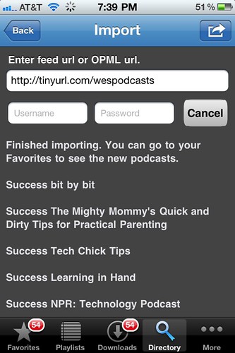 54 podcast subscriptions imported into Podcaster