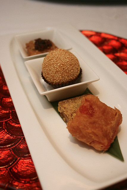 From top: Xin's radish cake with waxed meat, glutinous rice ball, nian gao - chrysanthemum, and coconut flavours