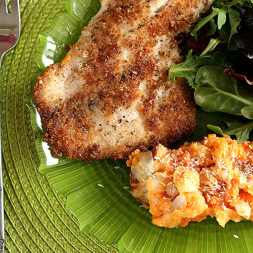 Coconut Almond Crusted Fish with Tropical Sweets Mash | paleo recipes | fish recipes | gluten-free recipes | mashed potatoes | dairy-free recipes | perrysplate.com 