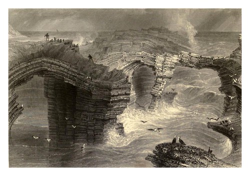 019-Puentes naturales cerca de Kilkee-The scenery and antiquities of Ireland -Vol II-1842-W. H. Bartlett