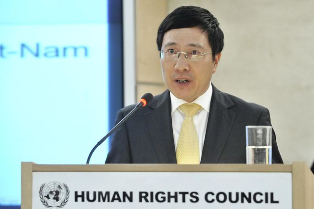 Pham Binh Minh, who was appointed foreign minister of Vietnam last week, addresses the Human Rights Council in Geneva earlier this year. United Nations photograph in the public domain.