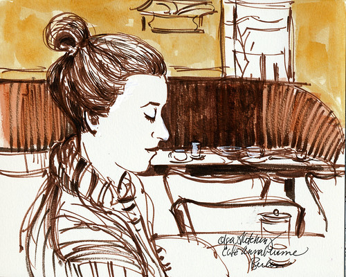 Berlin: Olga sketching, Cafe Anna Blume
